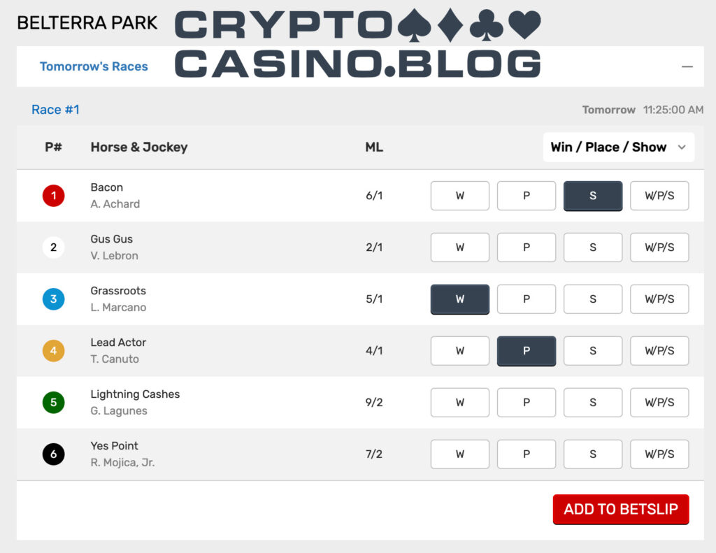 Online Belterra Park Crypto Bet Slip