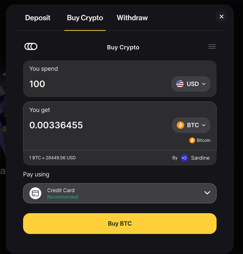 Buy crypto on Fortune Jack